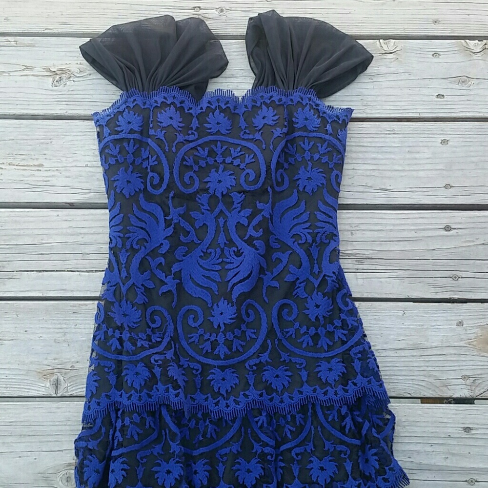Tadashi Shoji Formal Dress Sz 4 Blue Black Lace